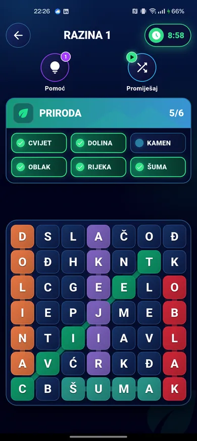 Word grid with categories to find