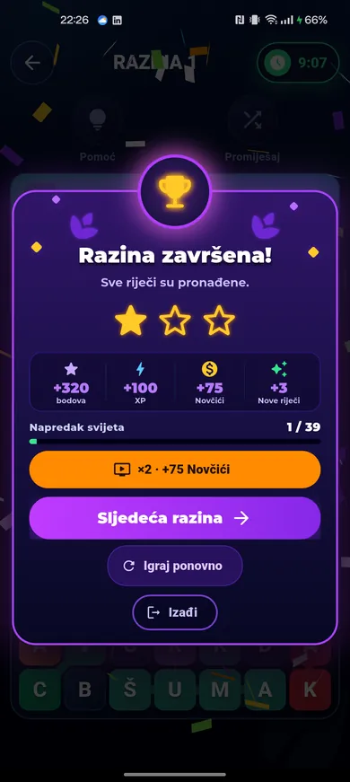 Level complete with three stars